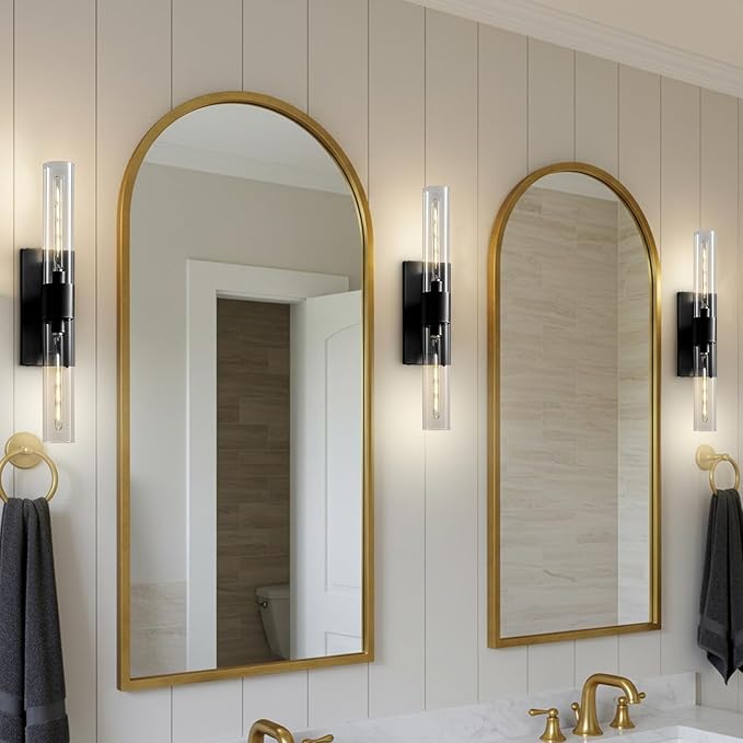 Black Bathroom Wall Sconces, 22.8" Bathroom Vanity Light with Tube Glass, Horizontal or Vertical Linear Wall Sconces,Black Vanity Light, Indoor Wall Sconce for Living Room, Bedroom, Hallway