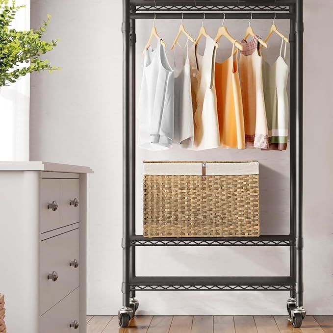 180L Wicker Storage Basket with Lid, Handwoven Rattan Large Shelf Basket with Removable Liner, 47.6 Gallon Wicker Basket for Blanket, Storage Trunk with Handle for Closet, Bedroom, Livingroom, Natural