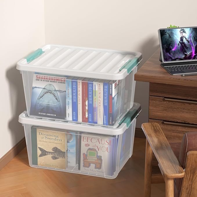 Large Latching Storage Box, 4-pack 35 Quart Clear Plastic Storage Bin with Lids
