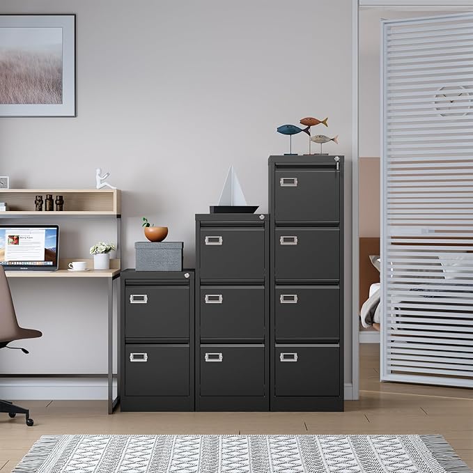 SISESOL 4 Drawer File Cabinet with Lock and Tag,Black Vertical File Cabinet,Narrow Locking Filing Cabinets with Drawers,Metal Filing Storage for Home Office Fit A4 Legal/Letter Size