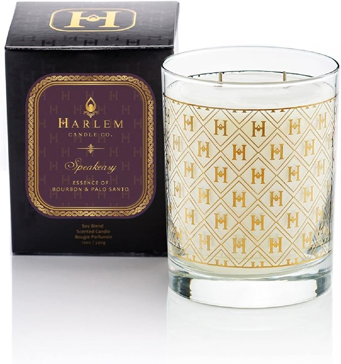 Harlem Candle Co. - Luxury Candle Gold 22K Speakeasy - 11 oz Glass Jar, Double Wick, Soy Wax, Gift Box, Palo Santo, Pimento Berry, Incense, Dark Chocolate, 80 Hour Burn