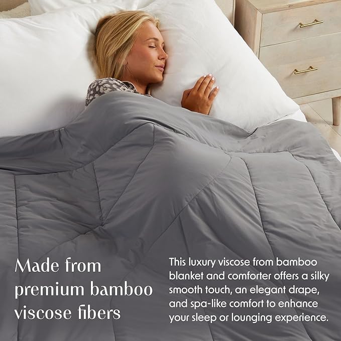 Springtree Home Luxury Viscose from Bamboo Blanket & Comforter | Viscose from Bamboo Twin Size Blanket- 60" x 90" | Cooling Blanket & Comforter | Breathable & Lightweight | Twin - Titanium Grey