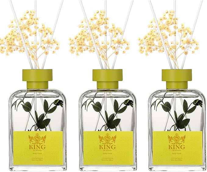Reed Diffuser (200ml) Reed Diffuser Set,Reed Diffuser & Oil Diffuser Sticks with Flower, Aromatherapy, Home & Kitchen Decor,Fragrance and Gifts (Green Water Moss) - Pack of 3