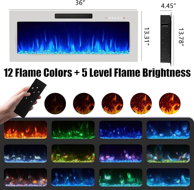 70" Modern Fireplace TV Stand with 36" Electric Fireplace for TVs Up to 80 inch, Luxury LED Light Entertainment Center with High Gloss Cabinet (White + Gold Posts with White Fireplace)