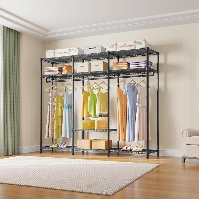 VIPEK V30 Heavy Duty Clothes Rack with 7 Adjustable Shelves & 2 Hang Rods, Portable Closet, Metal Clothing Rack, Freestanding Wardrobe Closet for Hanging Clothes, Max Load 870lbs