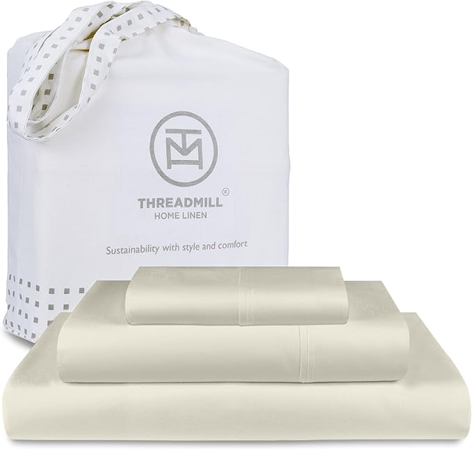 Threadmill Sheets for Twin Mattress | 600 Thread Count Twin Bed Sheets Set with 15” Deep Pocket | Sateen Weave 3-Piece Bedding Set with Cooling Effect | Taupe