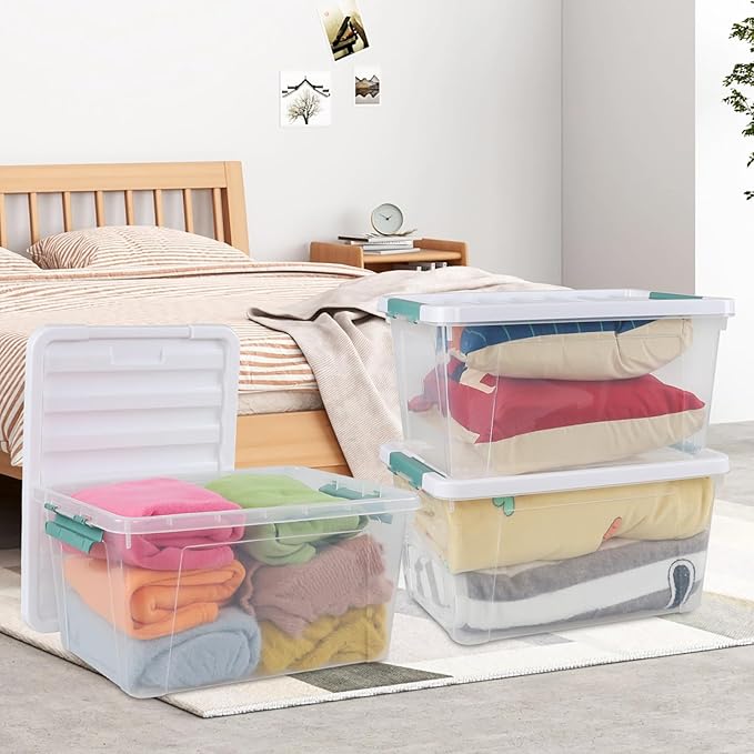 4 Packs 35 Quart Storage Bins with Lids, Stackable Storage Containers for Organizing, Clear