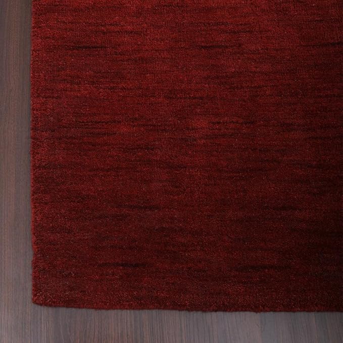 Hand Knotted Loom Wool ECO-Friendly Area Rugs - 2'6''x10', Runner, Red Color, Solid Plain Design, High Pile Thick Handmade Anti Skid Area Rugs for Living Room, Bed Room (L00111)