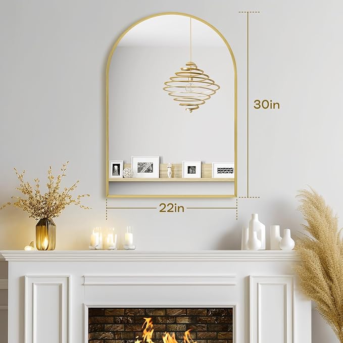 22" x 30" Gold Arched Mirror, Arch Bathroom Vanity Wall Mirror, Modern Aluminum Alloy Metal Frame Arch Mirror for Bathroom, Living Room, Bedroom, Entryway, Tempered Glass, Shatter Proof