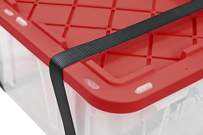 CX BLACK & YELLOW, XTRA TALL 27-Gallon Heavy Duty Clear Storage Container & Snap-Tight Lid, Clear & Red (28.5"L x 19.4"W x 15.2"H), Weather-Resistant, Stackable, See-Through Organization Tote
