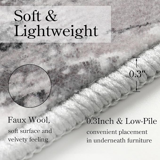 Lahome Modern Black 9x12 Rug for Living Room, Large Washable Area Rug Non-Slip Ultra-Thin Stain Resistant Rugs for Dining Room Table, Abstract Print Indoor Soft Rug for Bedroom Office (Black, 9'x12')