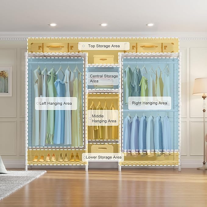 VIPEK Classic V6 Wire Garment Rack 5 Tiers Heavy Duty Clothes Rack for Hanging Clothes, Wardrobe Racks Compact Large Metal Clothing Racks Freestanding Closet Storage Racks, Max Load 850LBS, White