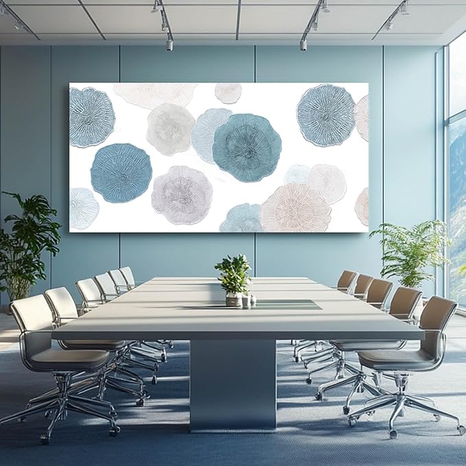 VAYIMDH Canvas Art Light Blue Pictures Wall Decor Grey and Blue Abstract Floral Wall Art Minimalist Poster for Living Room 29"x 58" Office Aesthetic