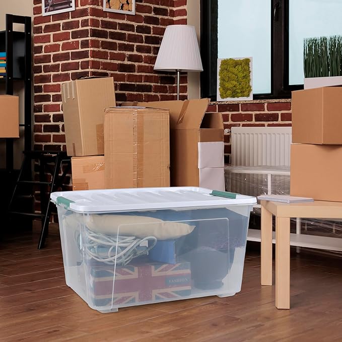 Pekky 85 Quart Clear Storage Bin on Wheels, 4-Pack Large Plastic Latching Box