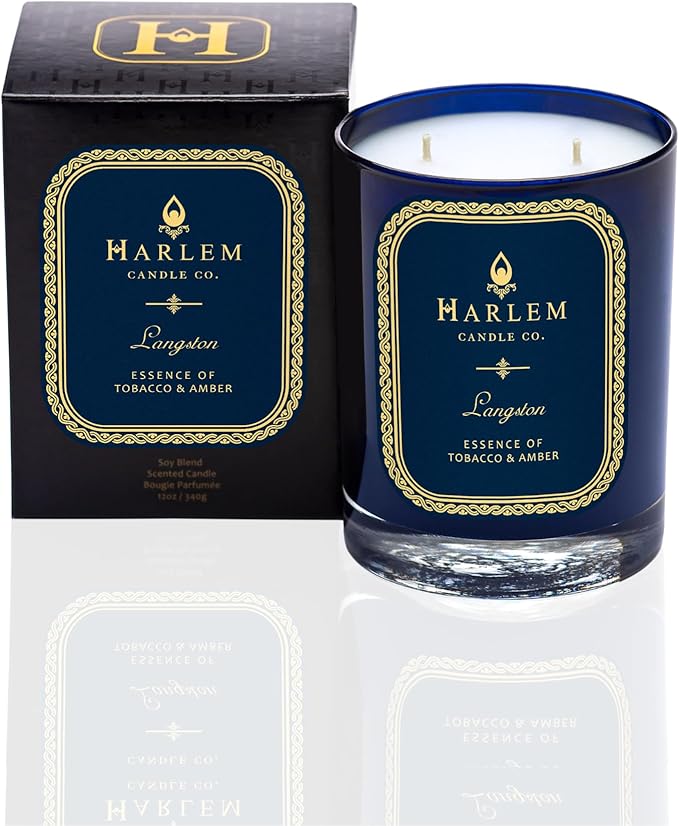 HARLEM CANDLE CO. Langston - Luxury Scented Soy Candle, 11 oz - 80-Hour Burn Time | Jasmine, Sandalwood, Nutmeg, Clove, Vanilla, Leather | Scented Candles for Home