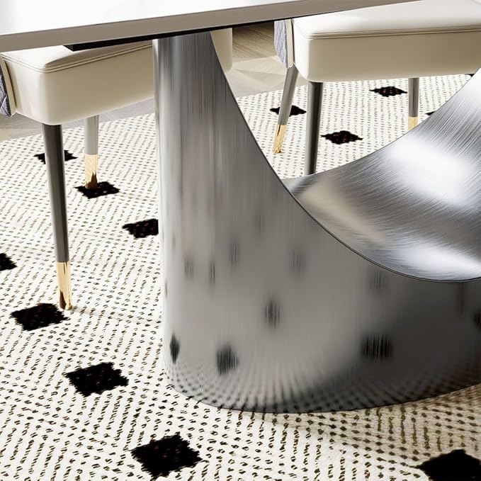 POVISON Dining Table Set for 6, PU Modern Chairs Set of 6 with 71" Matte Black Luxury Dining Room Table,Grey Carbon Steel Base (71" Table + 6 Chairs)