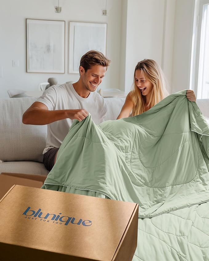 Cooling Comforter Queen Size, Breathable Blanket for Hot Sleepers & Night Sweats, Q-Max>0.46 Tech, Summer Lightweight & Skin-Friendly Bedding, 90"x90", Sage