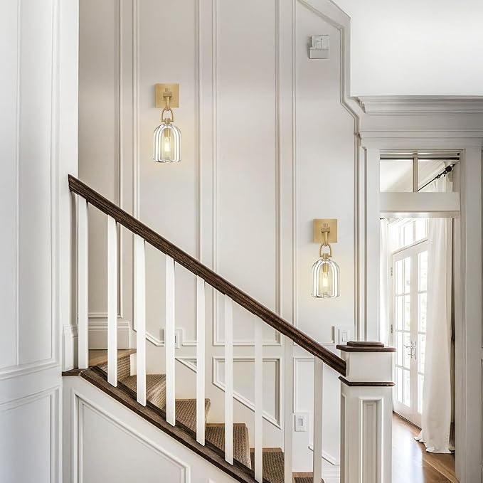 Botanist Cloche Crystal Wall Sconce, Modern Brass and Crystal Bathroom Wall Sconce, Indoor Luxury Decorative Lighting Wall Sconces for Bedroom/Hallway/Stairs,Dimmable LED Included