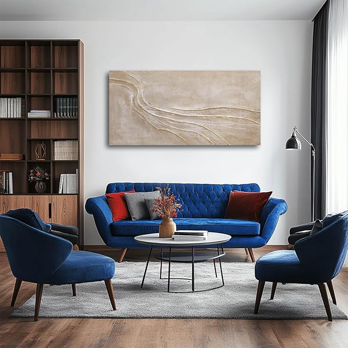 NBAODAN Gold and Pink Wall Paintings Line Art Pictures Large Abstract Canvas Wall Art 24"x48" Textured Artwork for Bedroom Entryway Office Wall Decor