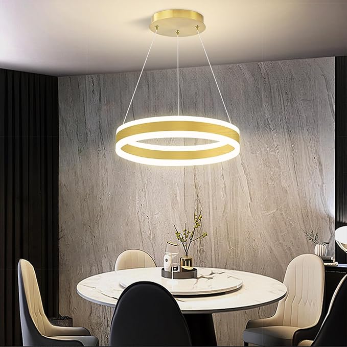 D15.7'' Modern Ring Chandelier for Dining Room LED Dimmable Pendant Lighting High Ceiling Chandelier for Living Room Foyer Bedroom Entryway 3000K-6000K Gold