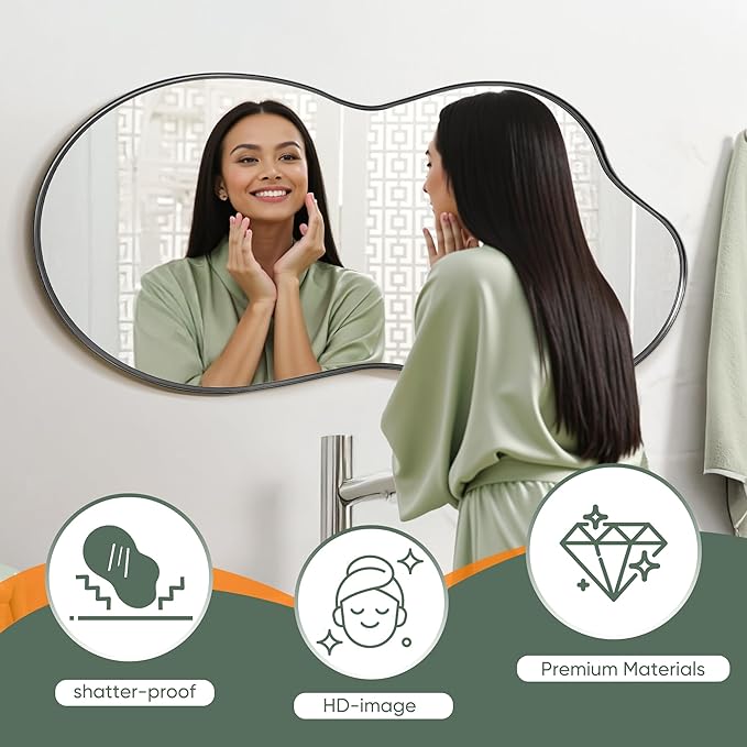 Suidia Irregular Wall Mirror, 40"x26" Bathroom Mirror Asymmetrical Mirrors Artistic Mirrors Decorative for Living Room Bedroom Bathroom Hallway Entryway, Black, Cloud Style