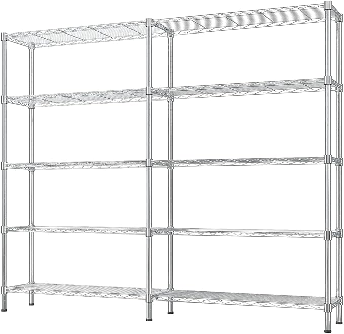 VINGLI 5 Tier Storage Shelves 1430LBS Heavy Duty Metal Shelving, Upgraded 58" W Garage Shelving Unit, Adjustable Wire Shelf for Storage Rack Commercial Pantry Shelf Organizer, 58" W × 13.8" D × 71" H