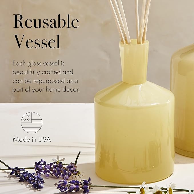LAFCO New York Classic Reed Diffuser, Chamomile Lavender - 6 oz, Pack of 2 - Up to 3 Months Fragrance Life - Reusable, Hand Blown Glass Vessel - Natural Wood Reeds - Made in The USA