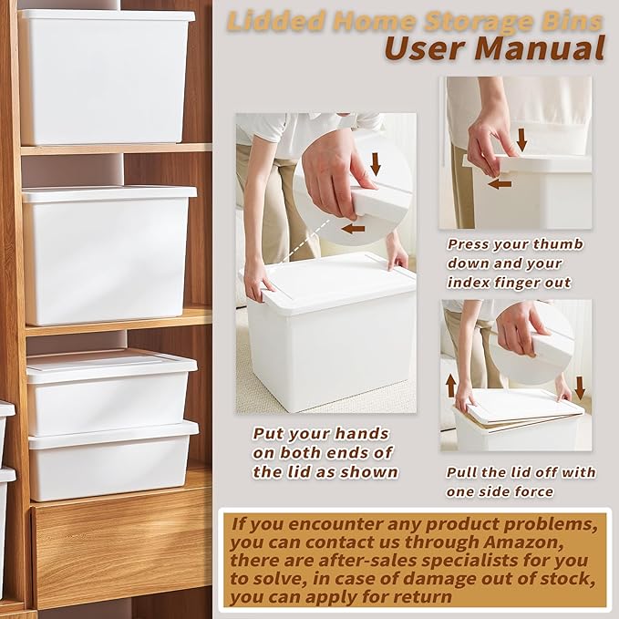 27 Quart White Storage Bins with lids,Stackable Plastic Boxes Set of 4,Storage Box with handle for Organizing Snacks, Crafts,Crafts, Tools,books(white, 4XL)