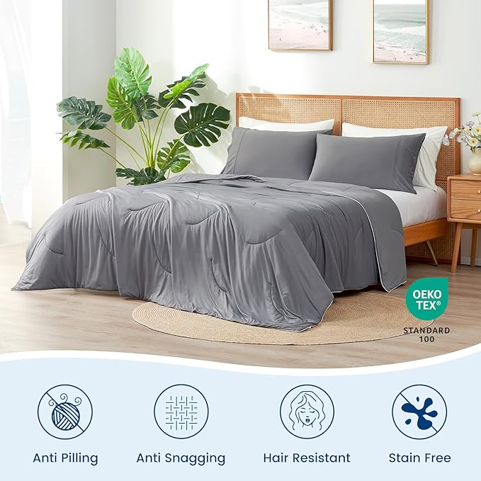 Cozy Bliss Cooling Comforter Queen Size Dual-Sided, Ultra-Soft Cooling Blankets for Hot Sleepers and Night Sweats, Breathable Lightweight Silky Smooth, Dark Grey