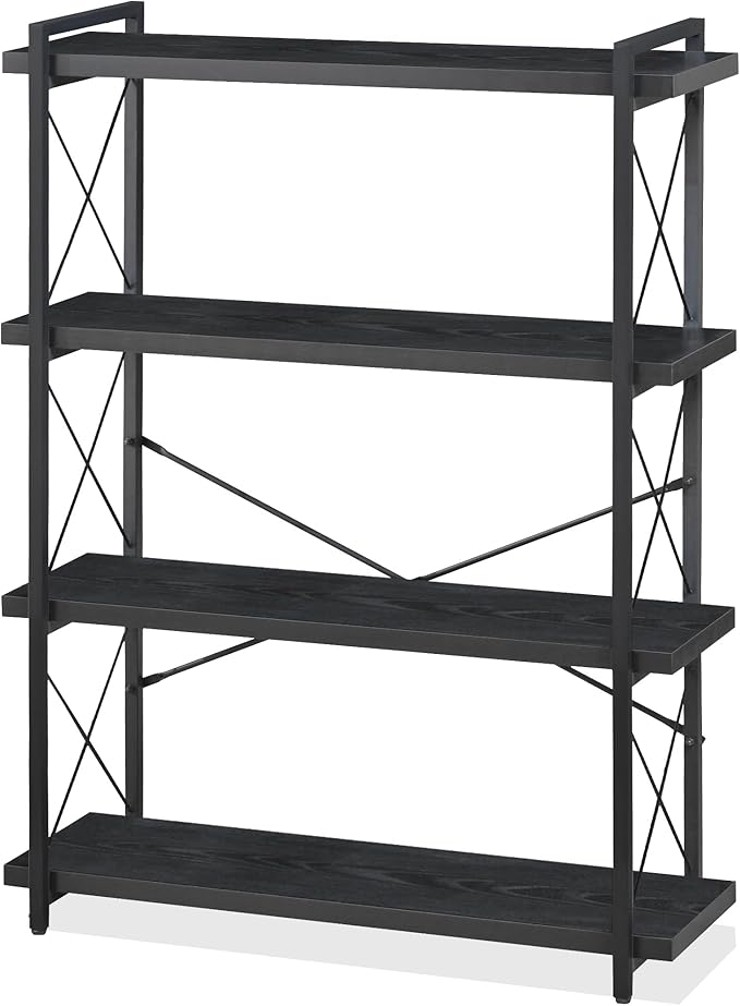 HCHQHS Bookshelf, 4-Tier Industrial Bookcase, Black Open Book Shelf, Freestanding Tall Bookshelves with Metal Frame