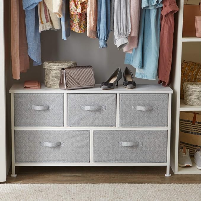 Amazon Basics Extra Wide Fabric 5-Drawer Storage Organizer Unit for Closet, White