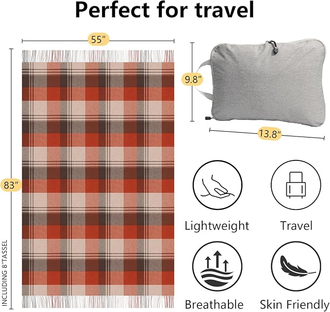 Christmas Plaid Throw Blanket for Couch,100% Wool Throw Blanket for Home Decor, Soft Lightweight Cozy All Season Decorative Vintage Blankets for Travel,Bed, Sofa, Chair, Outdoor 55"x83"/1.5LBS