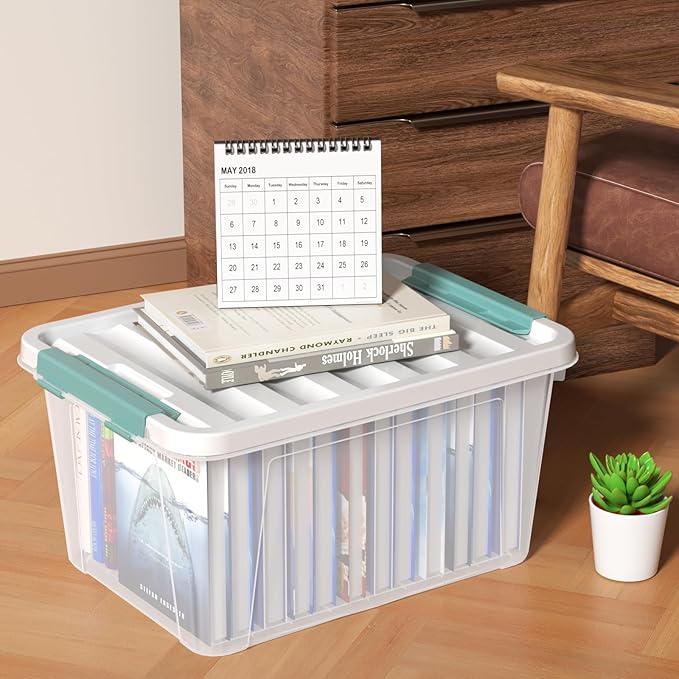 4-Pack 20 Quart Clear Storage Bins, Stackable Plastic Storage Latches Box/Containers with Lid