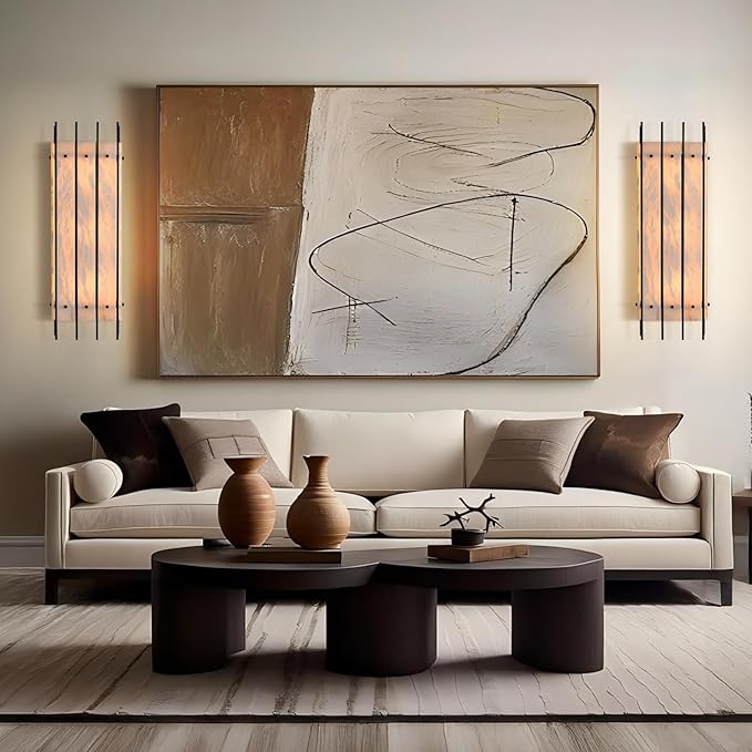 Modern Alabaster Wall Sconces,24in Large Rectangular Marble Wall Sconce,Black Sconces Wall Lighting Indoor,Hardwired Alabaster Sconce for Living Room,Dining,Bedroom,Stairs,Foyer,Large Bathroom