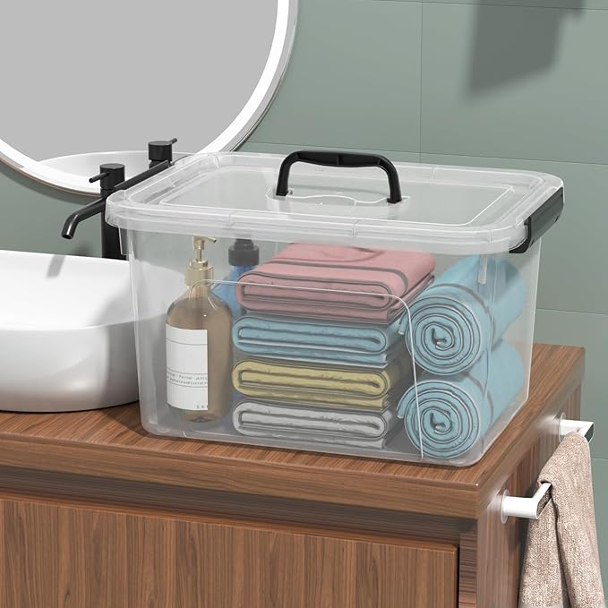 17.5 L Clear Plastic Storage Bin with Handle, Latching Storage Box with Lid, 4 Packs