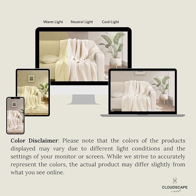 Cloud Scape Linen 100% 8-Layer Cotton Muslin Blanket Queen Size,Lightweight All Season Blanket for Bed, Oversized Cotton Blankets, fits Full Size Bed, 92x92, Ivory