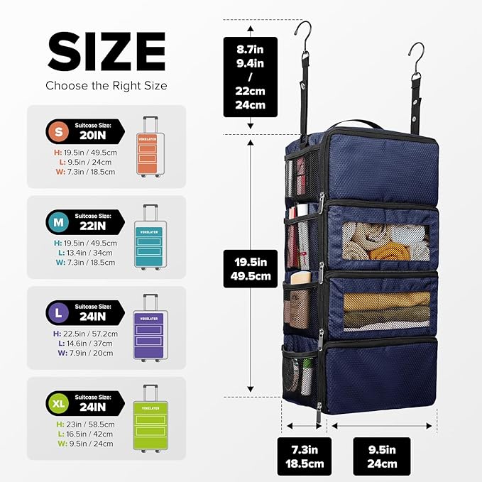 Suitcase Organizer, Travel Luggage Organizer Hanging Shelves Packing Cube Closet/Collapsible Portable Travel Organizer for Carry-on