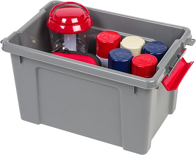 IRIS USA 5 Gallon Lockable Storage Totes with Lids, 6 Pack - Gray, Heavy-Duty Durable Stackable Containers, Large Garage Organizing Bins Moving Tubs, Rugged Sturdy Equipment Utility Tool Box