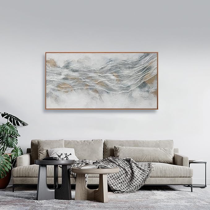 Abstract Wall Art Framed Ready To Hang Home Decor Artwork Simple Modern Art Pieces With Gold And Gray Textures Wall Art Prints Canvas Painting Small Size For Living Room Bedroom Office Decoration 20"X 40"