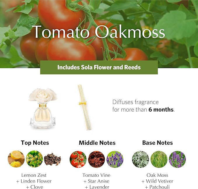 Agraria Monique Lhuillier Tomato Oakmoss PetiteEssence Fragrance Reed Diffuser, 1.7 Oz, Fresh Alluring Sola Flower Earthy Scent Diffusers for Home