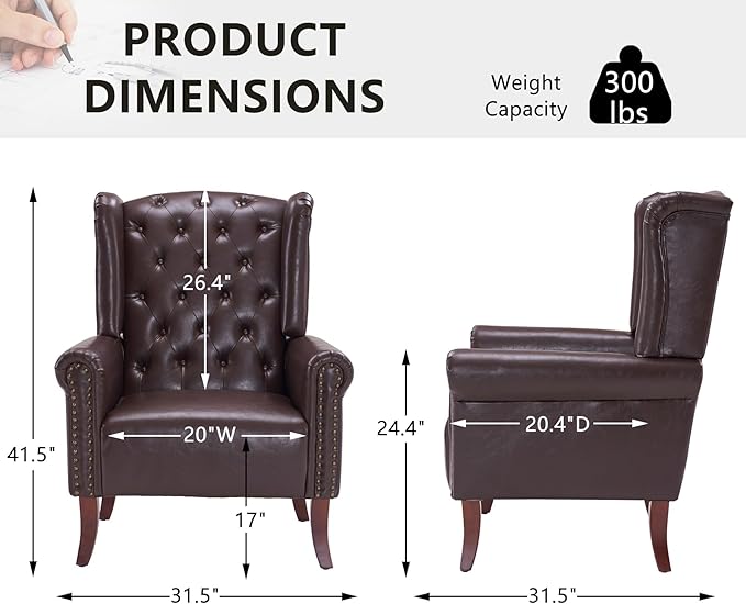 MOJAY Mid-Century Modern Living Room Chairs Set of 2, Upholstered Faux Leather Accent Chairs Club Arm Chair, Single Sofa Chair with Solid Wooden Legs for Bedroom Study Home Office Lounges(Caramel)