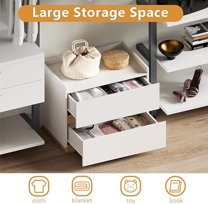 Large Modern Nightstand White Bedside Table, 2 Drawer Dresser Wood Stackable Storage Drawers for Clothes for Closet, Bedroom, 24"x16"x20"