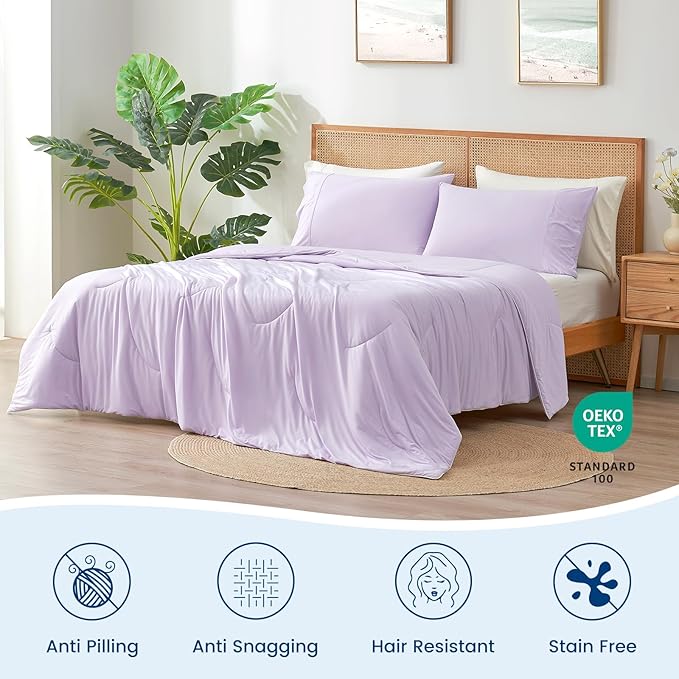 Cozy Bliss Cooling Comforter Queen Size Dual-Sided, Ultra-Soft Cooling Blankets for Hot Sleepers and Night Sweats, Breathable Lightweight Silky Smooth, Lavender Purple