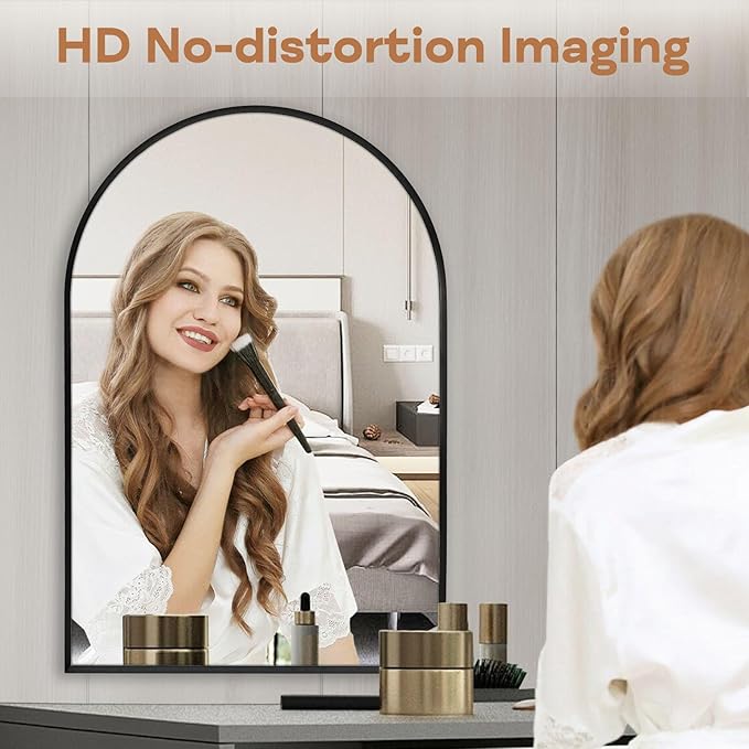 Arched Wall Mirror for Bathroom, 20"x30" Black Modern Metal Frame for Entryway Living Room Bedroom Wall Decor