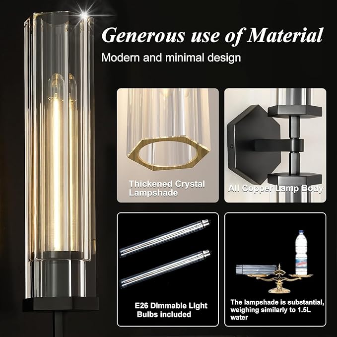 Black Crystal Bathroom Wall Sconces Set of Two Modern Bathroom Vanity Llight Fixture,28.5in Linear Sconces Wall Lighting,Indoor Wall Sconce Light for Bedroom,Hallway,Staircase,Living Room,Dining Room