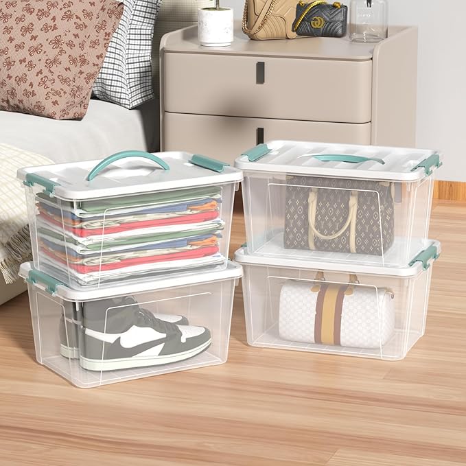 Readsky 4 Packs Clear Storage Latch Box Plastic, Plastics Storage Bins, 14 Quart