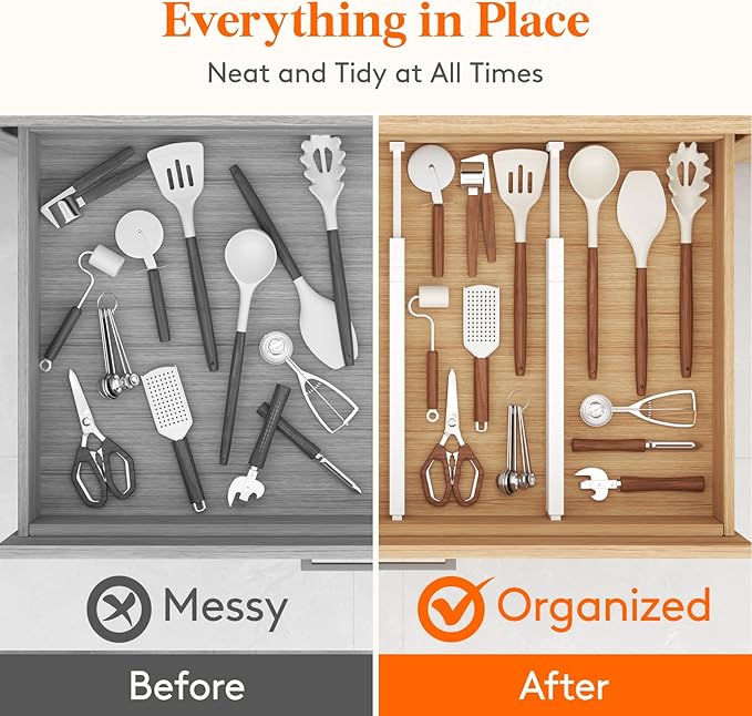 Lifewit 4 Pack Kitchen Drawer Dividers 2.36" High, 16"-22" Adjustable Drawer Organizer for Utensils/Clothes/Makeup, Plastic Expandable Separators in Dresser/Bedroom/Bathroom/Office Storage