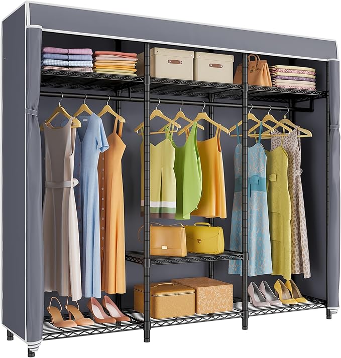 VIPEK V30C Clothes Rack with Cover, Heavy Duty Garment Rack with Oxford Fabric Cover, Portable Closet with Adjustable Shelves & Hang Rods, Freestanding Wardrobe Metal Closet Rack for Hanging Clothes