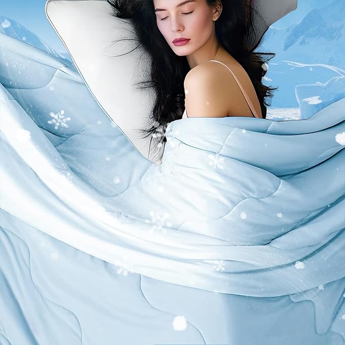 DOWNCOOL Cooling Comforter, Blue Cooling Blanket Queen Size, Cooling Duvet for Hot Sleeper, Breathable Summer Quilt, Lightweight Soft Q-Max>0.4 Arc-Chill Cool Comforter,90"X90"