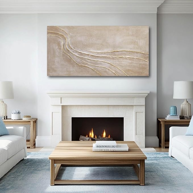 NBAODAN Gold and Pink Wall Paintings Line Art Pictures Large Abstract Canvas Wall Art 24"x48" Textured Artwork for Bedroom Entryway Office Wall Decor